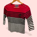 Karen Scott Cute striped cotton blend Normcore button shoulder accent pocket top Photo 0