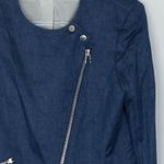 Veronica Beard  Blue Linen Blend Asymmetrical Zip Moto Jacket Womens Size 12 Edgy Photo 4