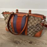 Gucci Purse Monogram Vintage Web Small Boston Orange Blue Shoulder Bag Rare Photo 1