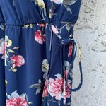 Soprano  Size Small Navy Blue Floral Print Wrap Midi Dress Photo 4