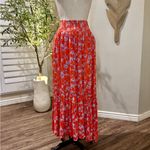 Free People Printed Maxi Skirt Orange and blue Floral Smocked Waist Photo 3