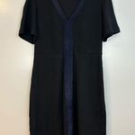 Tory Burch Sallare Black Wool Blend Blue Stripe Suede Tunic Dress Size M Photo 3
