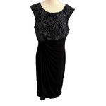 Connected Apparel Embellished Faux Wrap Dress Women 12 Black Sleeveless Cocktail Photo 1