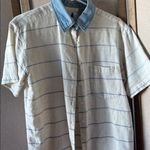 Krazy Kat  Striped Short Sleeve linen blend Shirt with Denim Collar small Photo 0