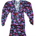 ZARA Mini Dress Womens XS V-Neck Floral Draped Long Sleeve Padded Shoulders 80s Photo 0