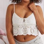 Aerie White Lace Up Eyelet Crop Cami Top Photo 4