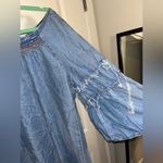 Democracy  Boho Smock Neck Dress Blue Chambray W/Bell Ruffle Sleeves Knee XL Photo 9