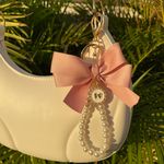 NEW Gold Pink Ribbon Bow Faux Pearl Strap Bag Charm Keychain Photo 2