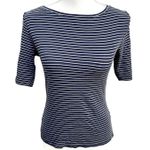 Lilla P Half Elbow Sleeve Boat Neck Striped Shirt Size Small Blue Photo 0