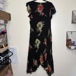 Coldwater Creek Black Floral Flutter Sleeve Midi Dress Size 14 Silk Photo 5
