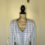 Haute Monde NTM: Light Blue & White Cropped Houndstooth Cardigan Size Medium Photo 3