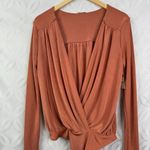 Free People Turnt Surplice Long Sleeve Thong Bodysuit Size M NWT Ginger Spice Photo 5