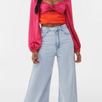 Bershka Satin Effect Volume Sleeve Boho Crop Top Blouse Shirt Photo 1