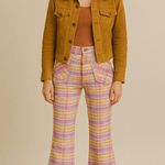 True Vintage 60s 70s Seersucker Plaid High Waisted Wide Leg Bellbottom Pants Pink Size XS Photo 11