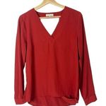 1. State  Red V-Neck Cut Out Back Long Sleeve Blouse M Photo 0