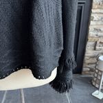 John + Jenn  Black Cowl Neck Sweater with Fringe Photo 5