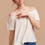 Anthropologie Promod Beige Cream Gold Striped Off Shoulder Top Size 2 Small Photo 0