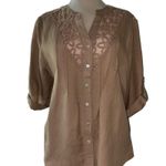 Appraisal blouse button down 3/4” sleeves w/button to roll up sheer at top Sz XL Photo 0