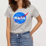 H&M Light Grey NASA Logo Space Shuttle Reverse Sequin Short Sleeve Graphic Tee Photo 0