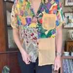 70s vintage psychedelic Colorful Patchwork women's Shirt After All mesh Orange Size M Photo 1