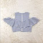 J.O.A. white blue striped croptop cold shoulder Large Photo 2