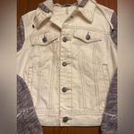 Free People Knit Sleeve & Knit Hood Distressed White Denim Jean Jacket Size XS Photo 15