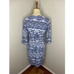 J. McLaughlin  NICOLA Small Blue Geo Print‎ Tiered Catalina Cloth 3/4 Sleeve Dress Photo 2