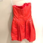 Vintage Cindy USA Orange Strapless Ruched Pleated Bubble Hem Mini Dress Size S Photo 2