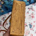 Vintage Tan Woven Shoulder Bag with Leather Strap Photo 4