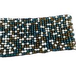 Vintage Beaded Stretchy Wide Waist Belt Wood Buckle Green Cream Gold Photo 2