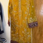 Embroidered Mustard Yellow Kurta with Mirror Accents size S Purple Photo 7