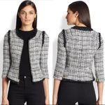 Milly  Plaid Houndstooth Fringe Wool Blazer Photo 1