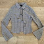 Pretty Little Thing - Plaid Tie Front Flare Sleeve Top in Beige Photo 0