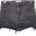 ZARA Women's Black Denim Cut Off Distressed High Rise Jean Shorts Size 8 / EU 40 Photo 0
