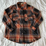 Democracy Orange And Black Plaid Flannel With Raw Hem Photo 0