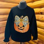 Gildan Fall Halloween pumpkin cheetah print Black festive autumn Sweatshirt! Photo 0