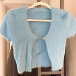 ZARA Blue fuzzy cropped bolero with rhinestone logo, fluffy and cute Size S Photo 5