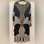 Vintage Sequin 70s Disco Midi Dress 100% Silk Iridescent Black Gold Silver L Size L Photo 4