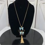 Carol Dauplaise 3D Wire Beaded Butterfly Statement Necklace Blue Gold Gold Photo 3