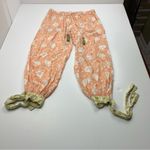 World Market Peach Green Floral Print Pajama Pants‎ Womens Size Small Pull On Orange Photo 1