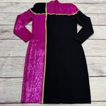 St. John Evening Colorblock Sequin Knit Dress Fuchsia Black Gold Size 4 Photo 8