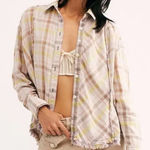 Free People ‎ We the Free Seeking Starlight Plaid Top size XS Pale Pink Plaid Photo 0