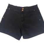 Nine West Women's Size 8  Jeans Black‎ Mid Rise Shorts Denim Stretch Gold Buttons Photo 0