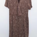 VTG 90s Gillian Womens Silk Dress Sz 10 Brown Floral Wrap Midi Witchy Whimsigoth Photo 0