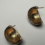 1928 Brand Gold Tone Black Enamel Rhinestone Star Half Hoop Pierced Earrings Photo 9