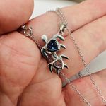 Sterling Silver Mom and Baby Turtle CZ Heart Necklace Silver Photo 7
