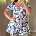 SheIn Blue and White Patterned Romper Photo 4