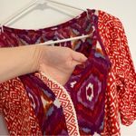 Anthropologie  AKEMI KIN Ikat Split Neck Top Orange / Red Aztec Embroidered Boho Photo 6