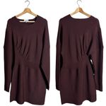 Ganni Rib Knit Asymmetrical Mini Dress Women's XL Burgundy Ruched Designer NWOT Photo 4