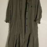 ZARA  Trafaluc TRF‎ Olive Oversized Shirt Dress w/ Frill Ruffle Small Lagenlook Photo 0